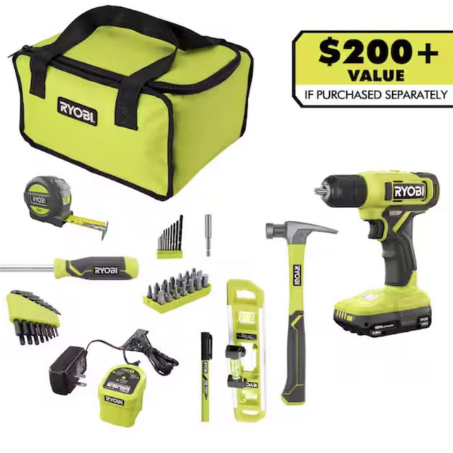 ONE+ 18V Cordless 3/8 in. Drill Kit with 1.5 Ah Battery, Charger, and 53 Accessories
