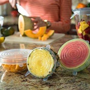 Silicone Stretch Lids (7 pack, includes EXCLUSIVE XL SIZE), Reusable, Durable and Expandable to Fit Various Sizes and Shapes of Containers. Superior for Keeping Food Fresh, Dishwasher and Freezer Safe