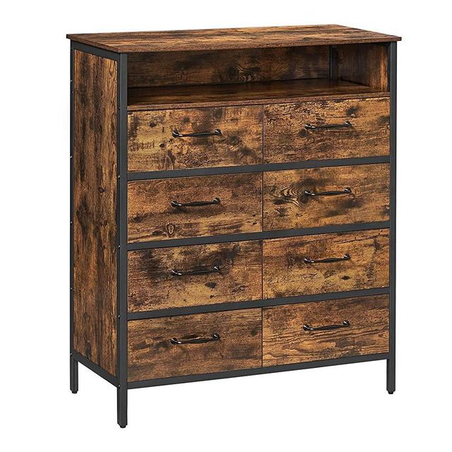 VASAGLE Dresser, Chest of Drawers for Living Room, with Open Storage, Non-Woven Fabric Drawers with MDF Front, Steel Frame, Rustic Brown and Black URDD021B01