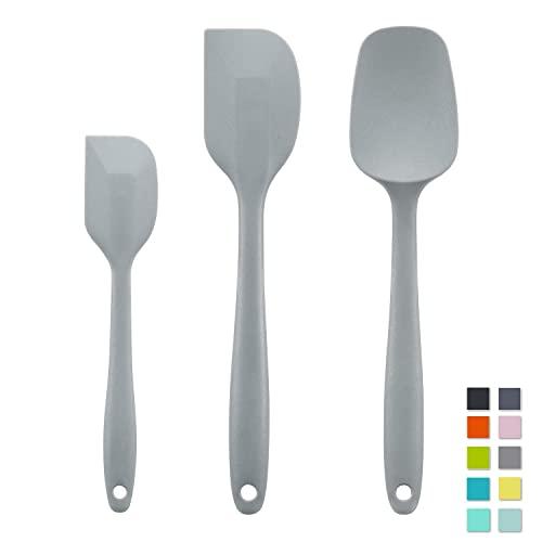Cooptop Silicone Spatula Set - Rubber Spatula - Heat Resistant Baking Spoon & Spatulas - Pro Grade Non-stick Silicone with Steel Core (Light Gray)
