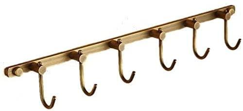 WINCASE Antique Brass Hook Rack, 6 Hooks Coat Rack, Bath Wall Hook Rack Vintage Mounted Brushed Brass Bathroom Row Hooks Rustic Towels Coats Hooks
