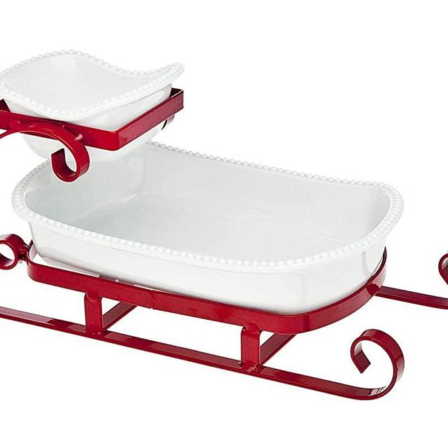 Godinger Silver Art Sleigh 2 Tier Server, Red & White