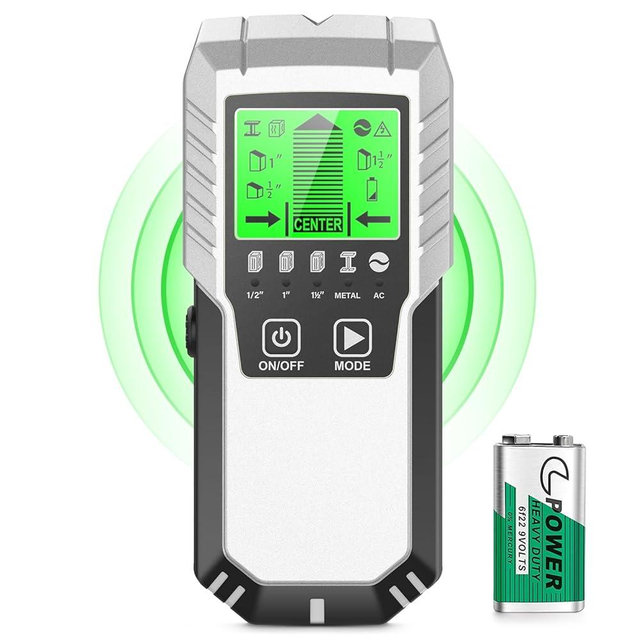 Stud Finder Wall Scanner Detector - 5 in 1 Electronic Wall Wood Metal Stud Locator Edge Center Sensor Beam for Live AC Wire Pipe Metal Lumber Joist Drywall Framing Detection (Bright silver)