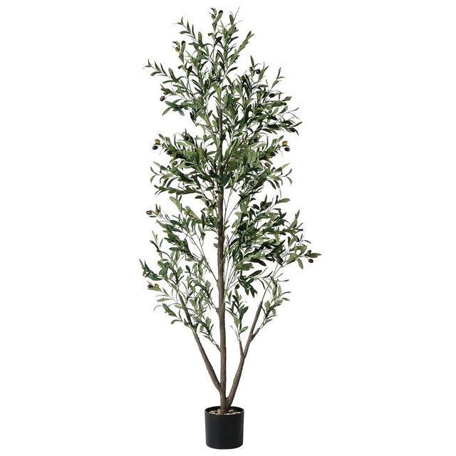 Olive Trees Artificial Indoor, 5FT Tall Faux Olive Tree with Lights Moss and Planter, Artificial Plants Indoor with Natural Wood Trunk and Lifelike Fruits, Fake Tree for Home Office Living Room Decor