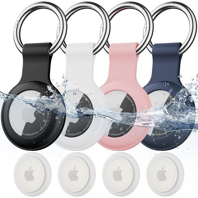 4 Pack IPX8 Waterproof AirTag Keychain，with Soft Silicone Holder Case Key Ring，Lightweight, Anti-Scratch, Easy Installation, Full-Body Shockproof Air Tag Holder for Luggage,Keys, Dog Collar etc.