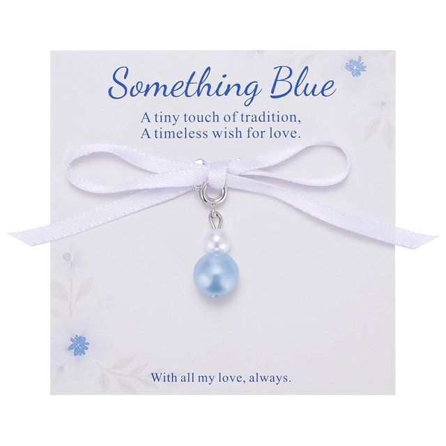 MIXJOY Something Blue Gift for Bride, Wedding Day Bridal Blue Pearl Angel Wings Bouquet Garter Charm for Bride to Be