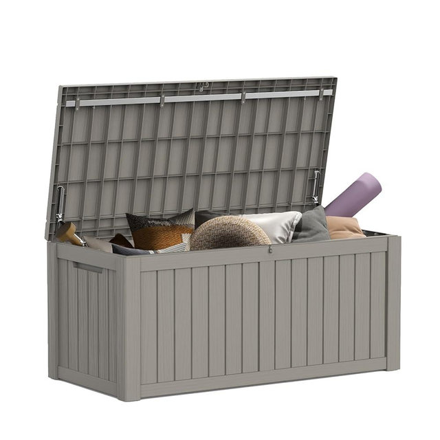 Mars Villa 119 Gallon Outdoor Storage Box Waterproof, Large Resin Deck Box for Pool Supplies Storage, Outdoor Patio Furniture Cushions, with Hydraulic Hinge, UV-Resistant and Weatherproof, Greige