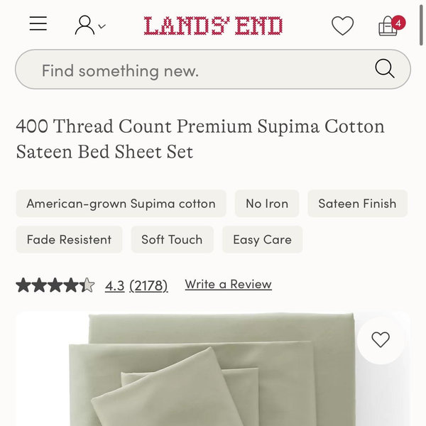400 Thread Count Premium Supima Cotton Sateen Bed Sheet Set