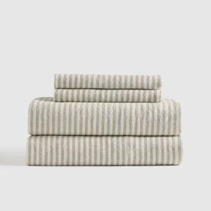 European Linen Sheet Set - Queen (Pattern: Willowleaf/White Stripe)