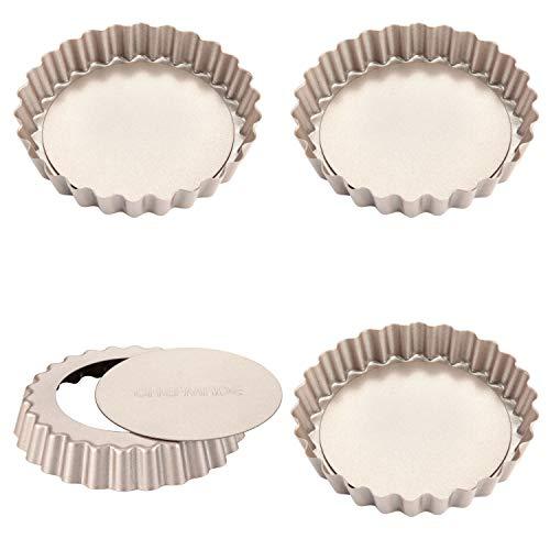 CHEFMADE Mini Tart Pan Set, 4-Inch 4Pcs with Removable Loose Bottom Non-Stick Round Quiche Bakeware, FDA Approved for Oven and Instant Pot Baking (Champagne Gold)