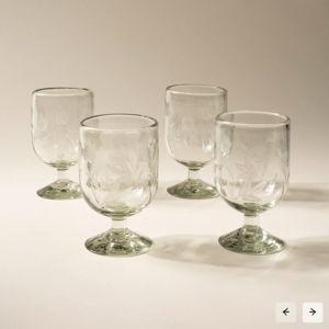Etched Thistle Glassware - Wine Glass Set of 4 / Clear