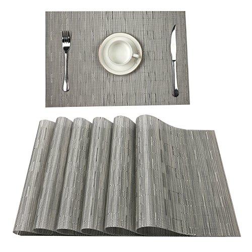 U'Artlines Placemat, Crossweave Woven Vinyl Non-Slip Insulation Placemat Washable Table Mats Set (8pcs placemats, B Silver)