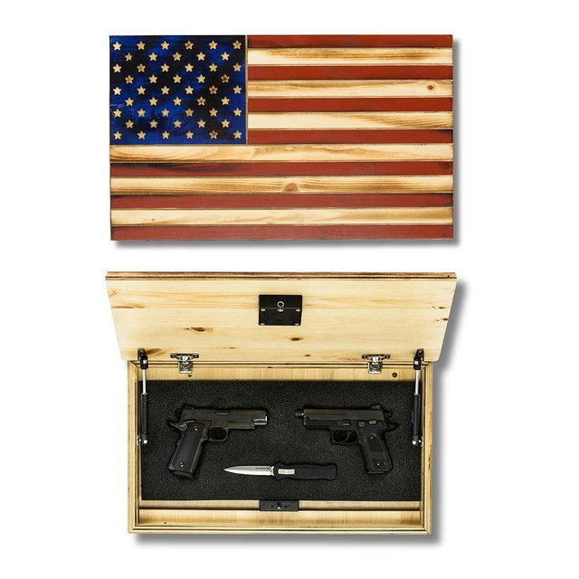 Tactical Traps - Old Glory Rustic American Flag Wall Storage with RFID Lock - 25" x 15" - Soft Lift-Up Door, Easy Installation, Secure Wall Storage - Red & Blue