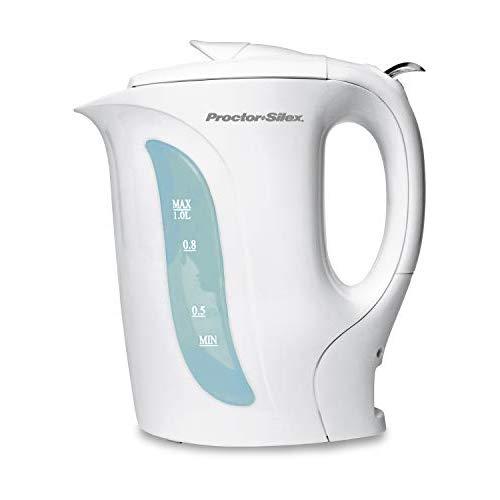 Proctor Silex Electric Tea Kettle, Water Boiler & Heater, 1L, Auto-Shutoff & Boil-Dry Protection, White (K2070Y)