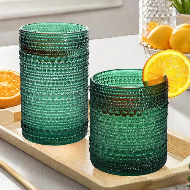 Lumkit Vintage Hobnail Driinking Glasses Set, Glassware Drinking Set of 8, 12 oz Highball Glasses & 10 oz Cocktail Glasses, Tumbler Glasses for Cocktails, Whiskey, Juice, Milk