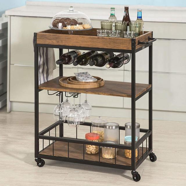 Rustic Bar Serving Cart (Brown)