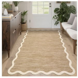 GarveeHome Scalloped Washable Area Rug 3x5 Small Entryway Rug Non Slip Modern Soft Accent Rugs for Bedroom Nursery Low Pile Stain Resistant Carpet for Office, 3'x5'