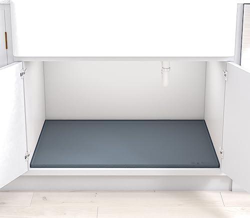 BASIN - Under Sink Mat for Bathroom - The Original Silicone Under Sink Mats for Bathroom Waterproof - Under Sink Tray for Bathroom Waterproof - Under Sink Cover Vanity Liner Gray 34x19