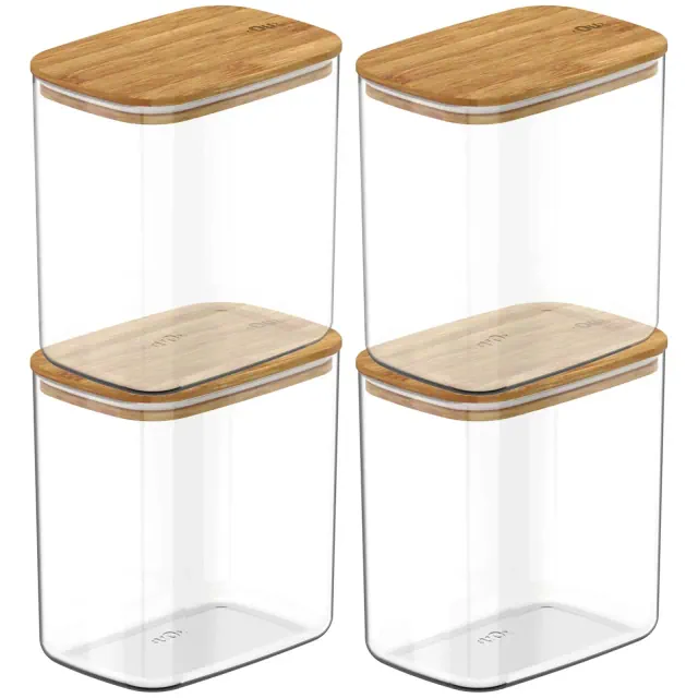 OU Airtight Food Storage Container Set 8pc Clear Plastic Storage Container w Leak Proof Bamboo Lid, Stackable Kitchen Pantry Organizer Jars