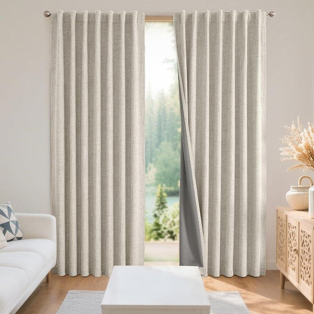 Joydeco Black Blackout Curtains for Bedroom - Linen Curtains72 inch, 100% Thermal Insulated 2 Panels Light Blocking Drapes, Rod Pocket & Back Tabs, Darkening Privacy for Living Room