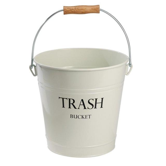 iDesign Pail Metal Round Wastebasket Trash Garbage Can for Bathroom, Bedroom, Home Office, Kitchen, Patio, Dorm, College, Set of 1, Ivory