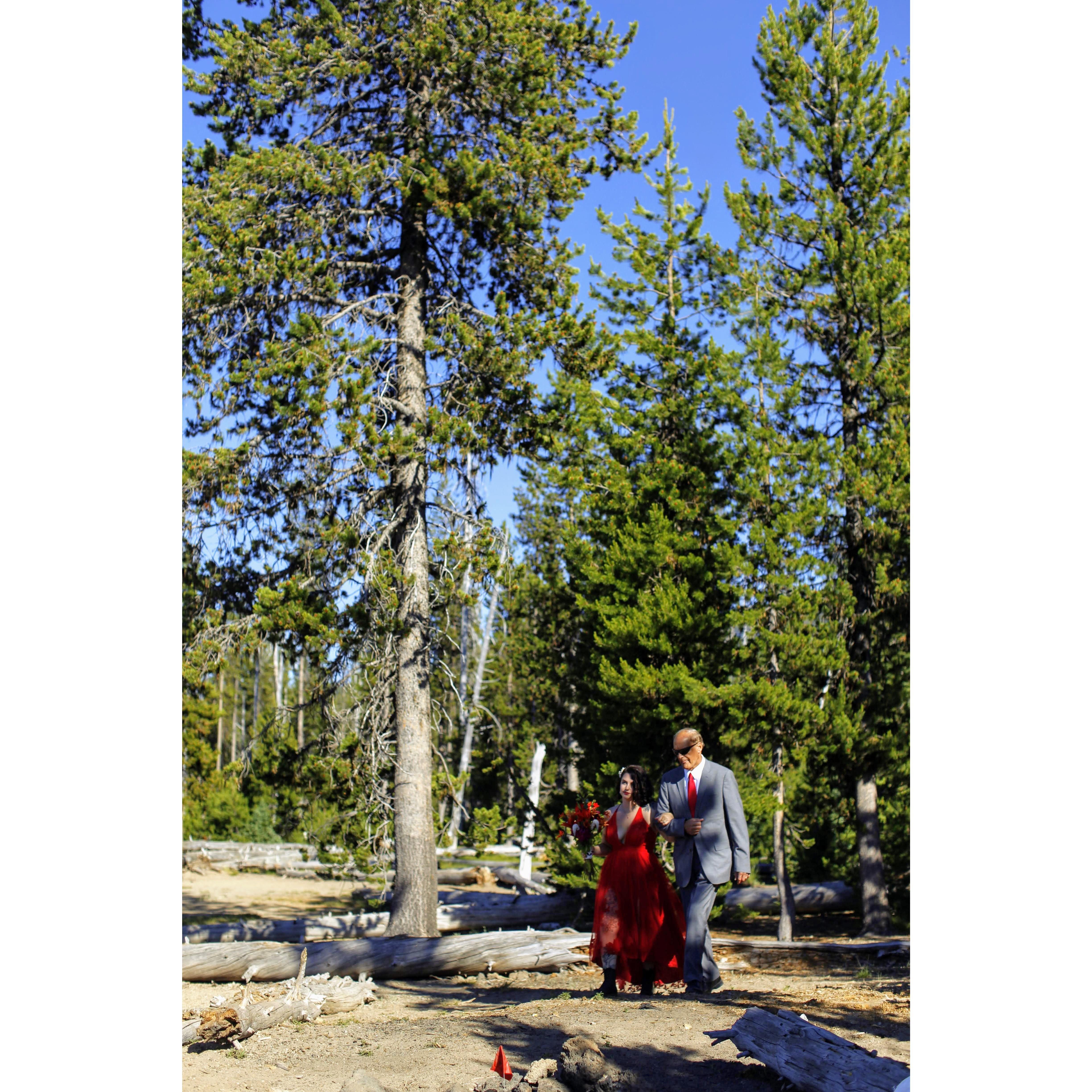 Sara & her father walking her down the "aisle."