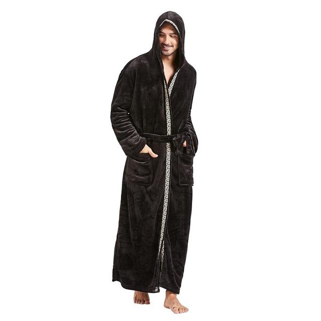 FashGudim Mens Robes Big and Tall with Hood Two-Tone Flannel Fleece Contrast Bathrobe Full Length Plush Long Robe House Coat