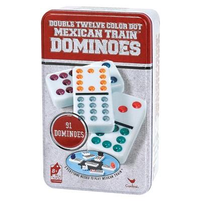 Double Twelve Color Dot Mexican Train Dominoes Game with Tin