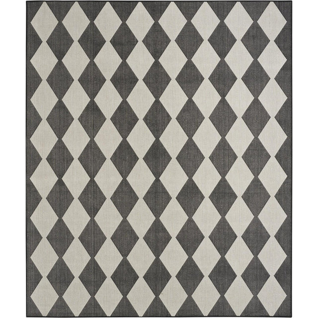 Nourison Positano Retro Diamond Flatweave Indoor Outdoor Low Pile Area Rug Black 8' x 10'