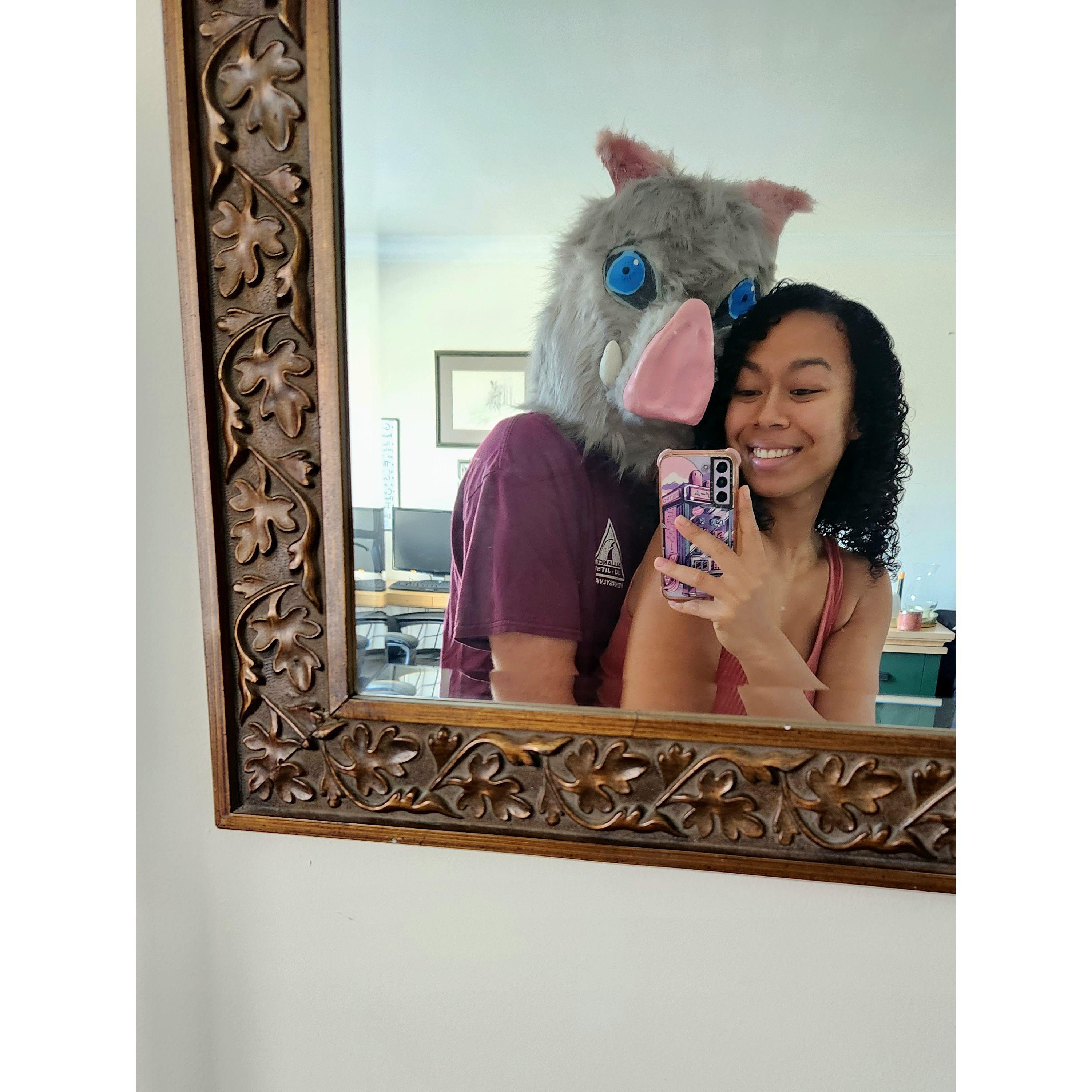 Travis getting ready to hand out candy to Trick or Treaters