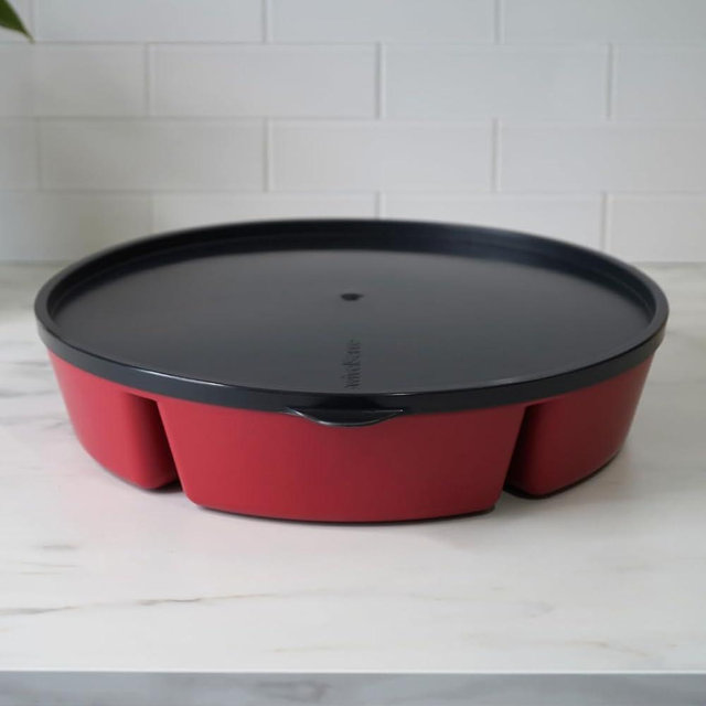 SwivelServe Heavy-Duty Divided Serving Tray with Leakproof Lid - 6 Divided Compartments to Serve & Store Food, Fruit and Veggie Trays, Party Platters- Made In USA by TEGRIWARE (Radiant Red)