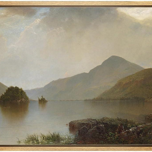 MUDECOR Framed Canvas Print Wall Art Scenic Lake Landscapee Nature Wilderness Illustrations Realism Decorative Panoramic Earth for Living Room, Bedroom, Office - 24"x36" Natural