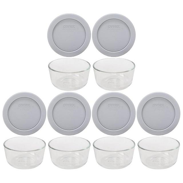 Pyrex (2) 7201 4-Cup Glass Bowls & (2) 7201-PC Jet Gray Lids