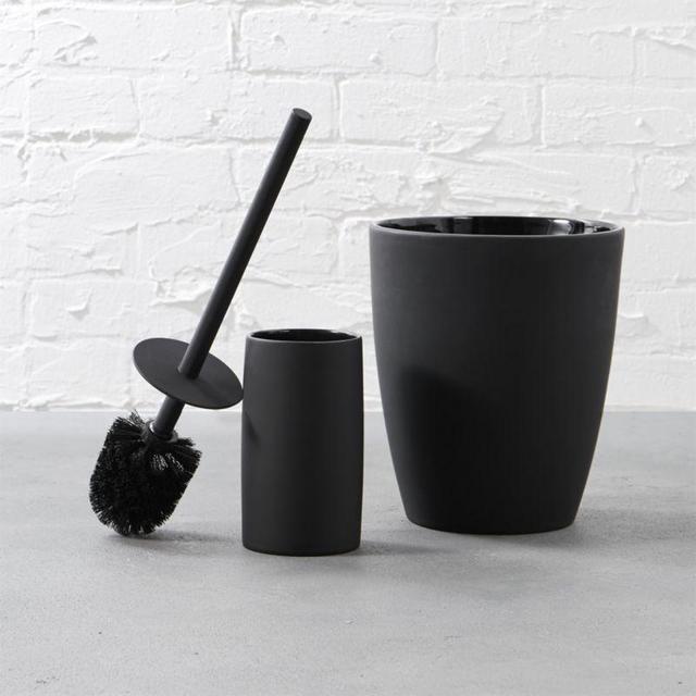 CB2 rubber coated black bath accessories