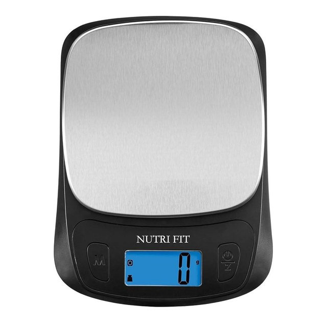 NUTRI FIT Ultra Slim Kitchen Scale Digital Food Weight Scale for Baking Cooking in Grams and Ounces Tare & Backlit LCD Display 11lb 5kg Capacity- Black/Stainless Steel