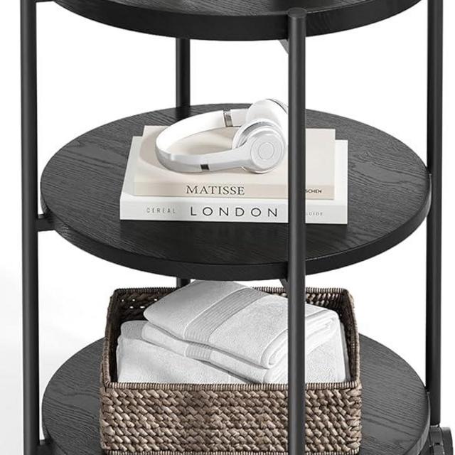 Seeday Side Table, 3-Tier Modern End Table with Wheels, Small Round Nightstand Bedside Table for Living Room, Bedroom, or Small Spaces-Black