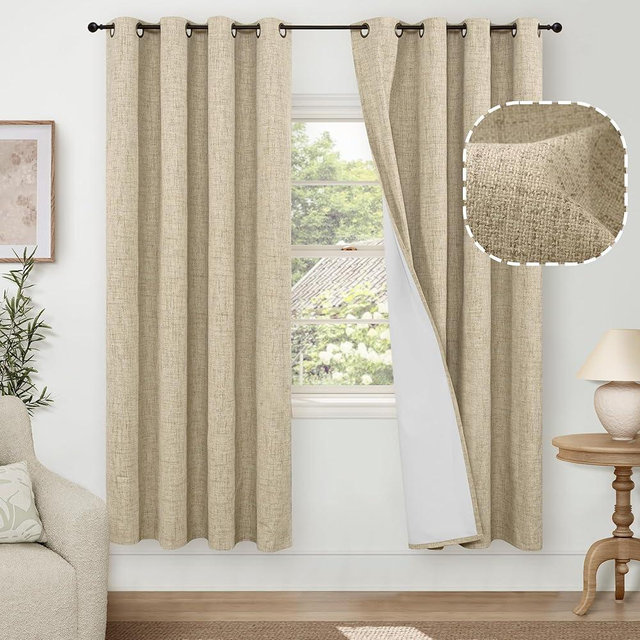 Lajode Blackout Living Room Curtains 72 Inch Long 2 Panels, Textured Black-Out Faux Linen Curtains for Bedroom Light Blocking, Bronze Grommet Thermal Insulated Window Drapery, Each 52" Wide, Burlap