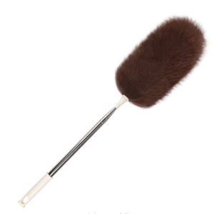 Extendable Lambswool Duster Stainless Steel Handle 133" Removable Feather Duster for Cleaning Ceiling Fans Interior Roof Furniture, Brown