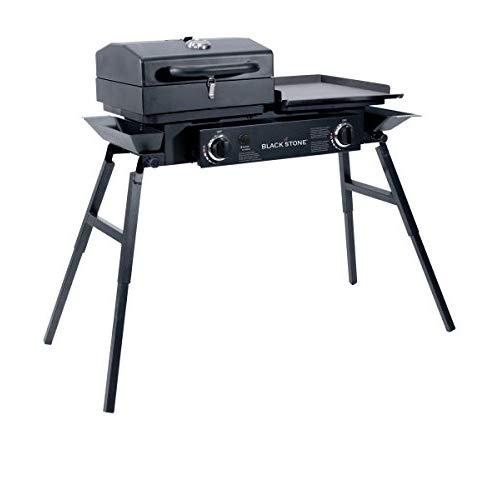 Blackstone Grills Tailgater - Portable Gas Grill and Griddle Combo - Barbecue Box - Two Open Burners â Griddle Top - Adjustable Legs - Camping Stove Great for Hunting, Fishing, Tailgating and More
