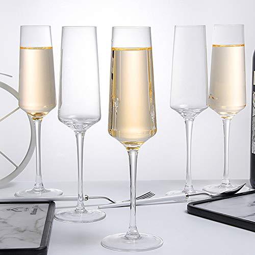 Hand Blown Crystal Champagne Flutes Champagne Glasses Set of 6 Elegant Flutes 100％Lead Free Quality Sparkling Wine Stemware Set Dishwasher Safe Gift for Wedding, Anniversary, Christmas - 8oz Clear