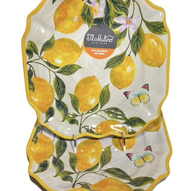 Il Mulino Lemon Tree Butterfly Dinner Plates | Set of 4 | 100% Melamine | Dishwasher Safe | Beautiful Citrus Design | Outdoor Indoor Dining |