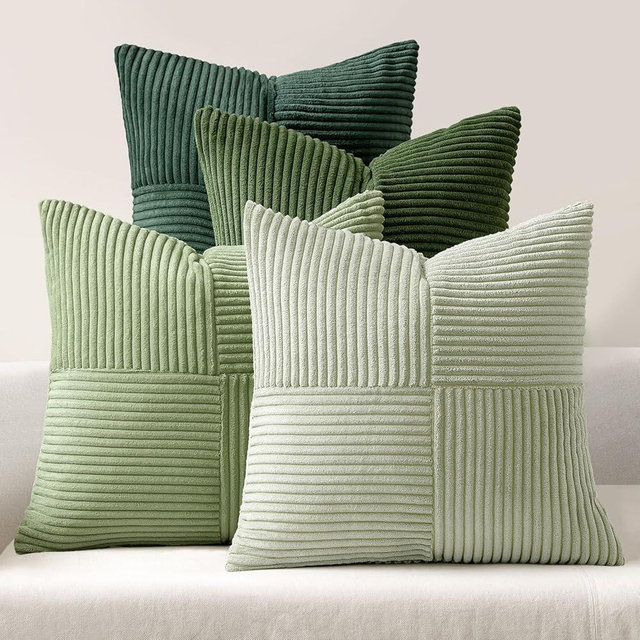 MIULEE Spring Green Decorative Throw Pillow Covers 18x18 Inch Set of 4 Boho Farmhouse Cushion Covers Mordern Nordic Pillow Cases Soft Corduroy Gradient Home Decor for Couch Sofa Living Room Bed