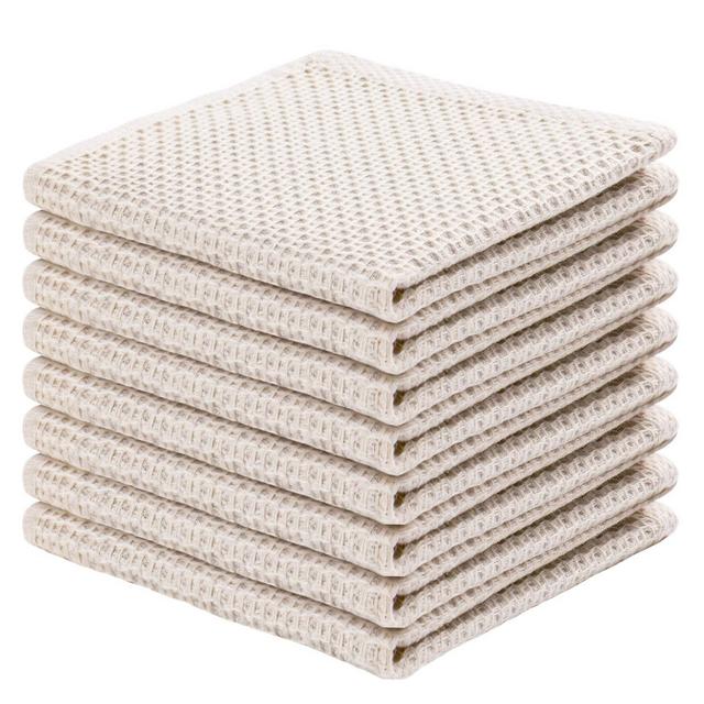 100% Cotton Waffle Kitchen Dish Cloths, 8-Pack, Beige