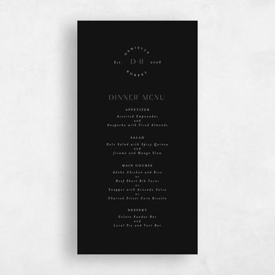 Black Wedding Menu - Okavango