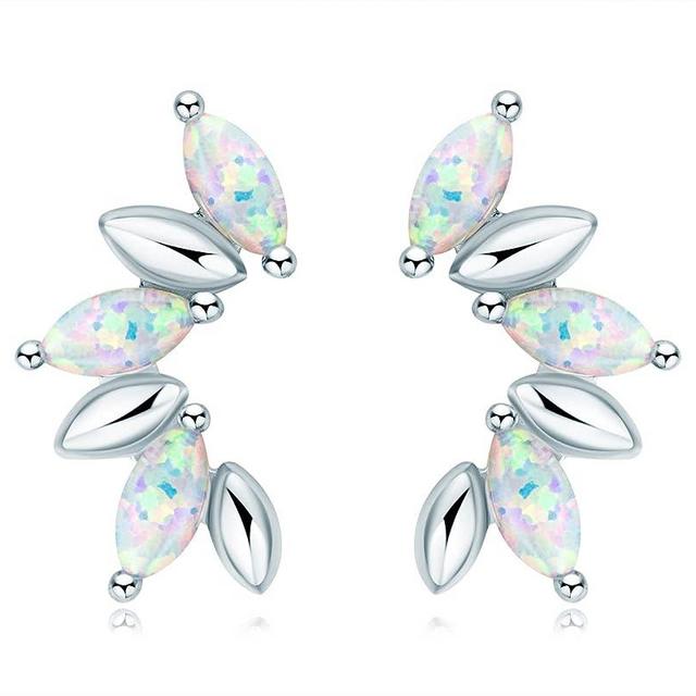 YUNKAI Opal Stud Earrings for Women, Sterling Silver Hypoallergenic, Birthstone Marquise/Oval/Round Cut, Christmas Birthday Gifts for Women