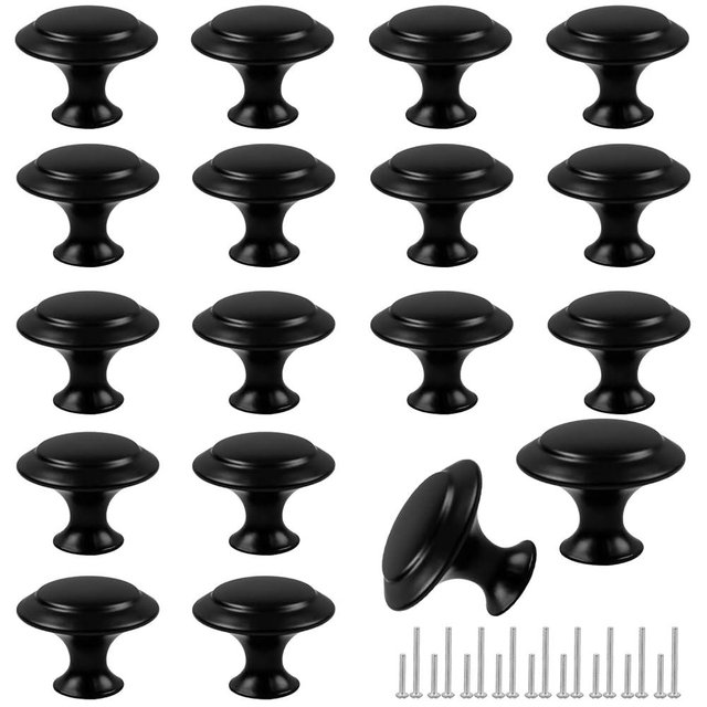 Romeda 18 Piece Drawer Hardware - Black 30mm Cabinet Knobs & Pulls for Dressers & Kitchens with Screw