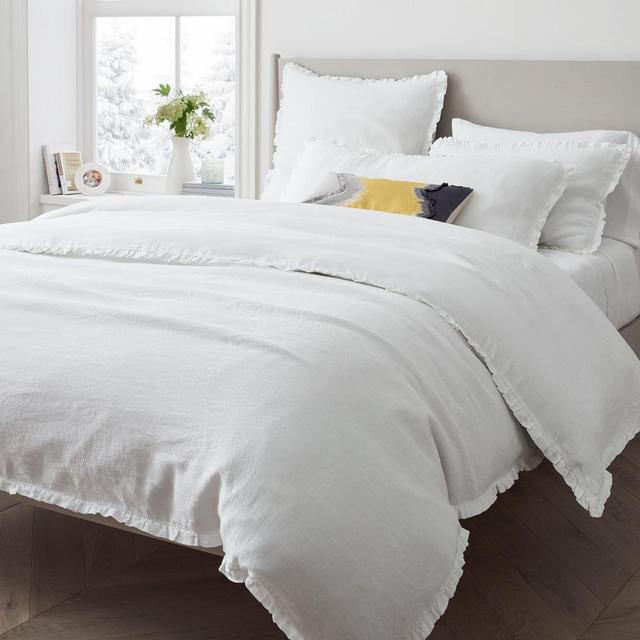 European Flax Linen Ruffle King/Cal. King Duvet, White