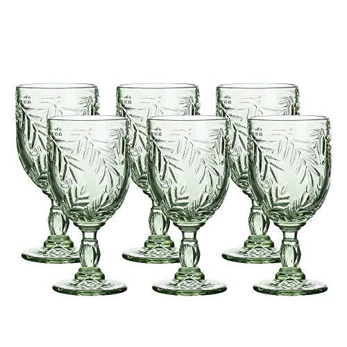 Colored Glass Goblet Vintage - Pressed Pattern Wine Glass Wedding Goblet - 8.5 Ounce Set of 6 (Green)