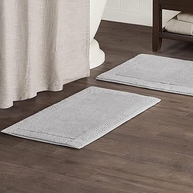 MADISON PARK SIGNATURE Splendor Reversible 100% Cotton Tufted Bathroom Rug-3000 GSM Hotel Quality Luxurious Plush High Pile Bath Mat Absorbent, Quick Dry, Shower Room Décor, 21x34, Grey
