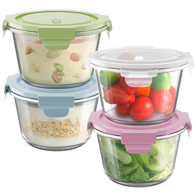 4 PCS Glass Meal Prep Containers, Airtight 2-Cup Glass Storage Containers with Lids, Heat-Resistant BPA-Free Borosilicate Glass Soup Containers for Leftover. Microwave, Dishwasher and Freezer Safe